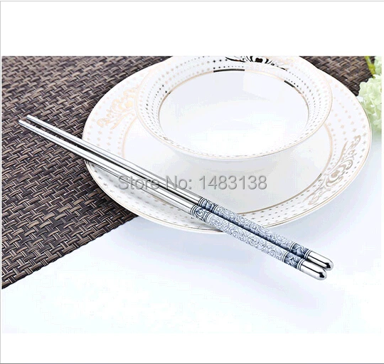 

5 pairs / lot Chinese Style gift Thread Stylish Non-slip Design Stainless Steel Chop Sticks Chopsticks Environment Hollow
