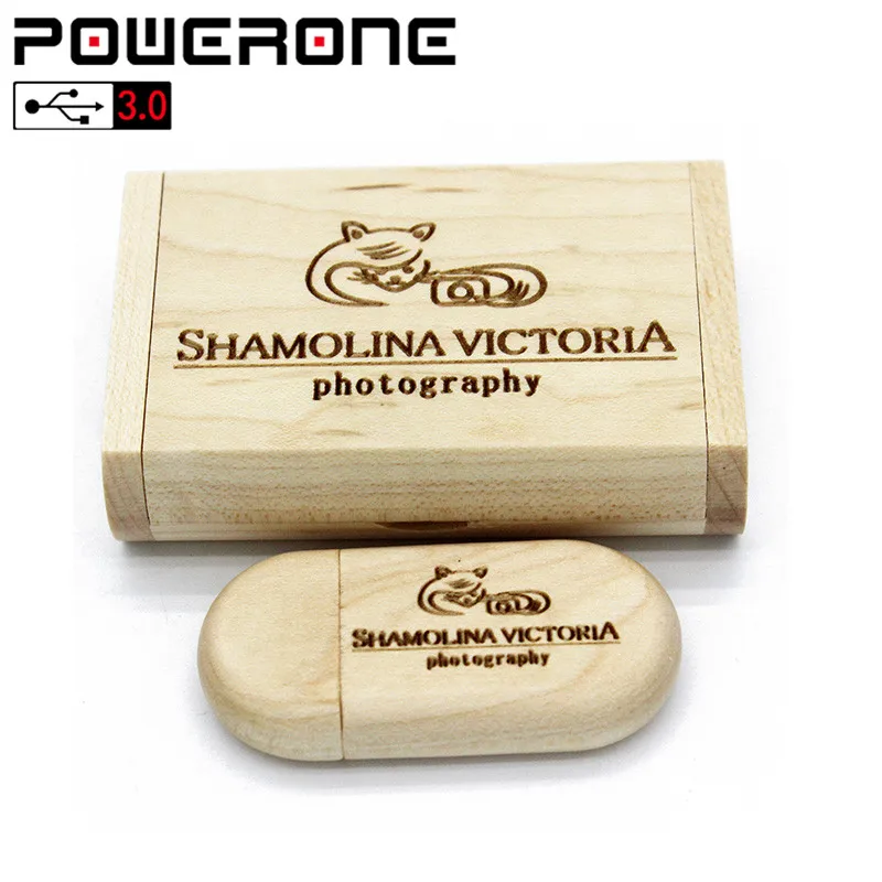 POWERONE USB 3,0 логотип на заказ Деревянный usb+ коробка персональный логотип ручка-накопитель 8 ГБ 16 ГБ 32 ГБ 64 Гб usb флеш-накопитель Флешка карта памяти