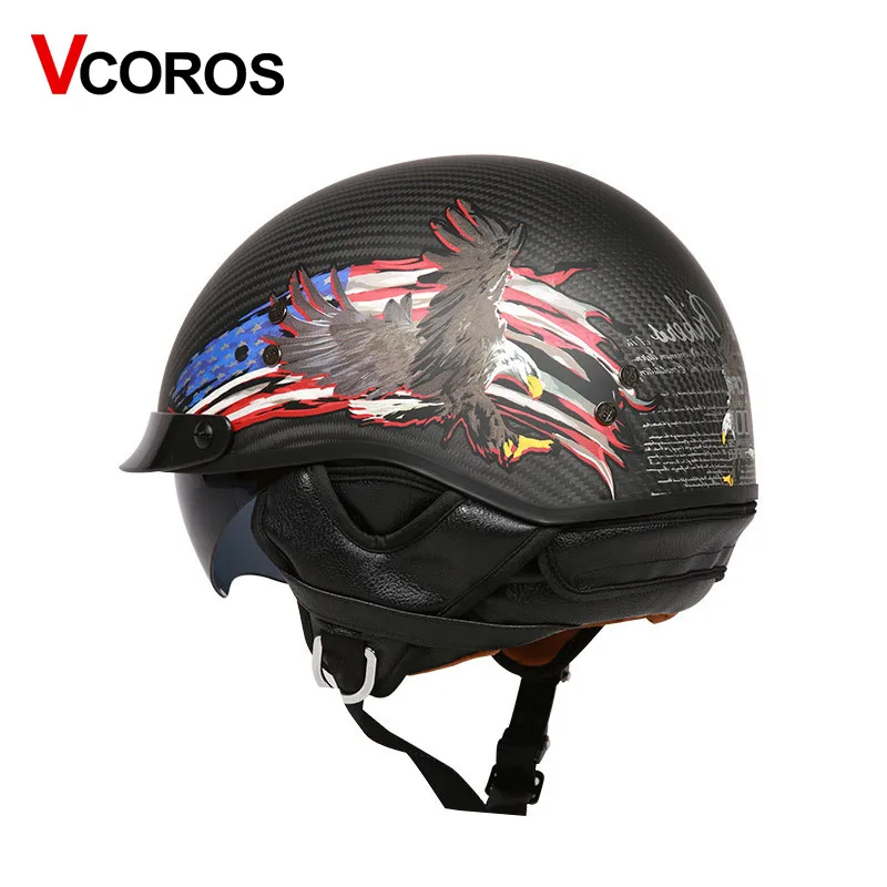 VCOROS брендовый Ретро мотоциклетный шлем из углеродного волокна с открытым лицом