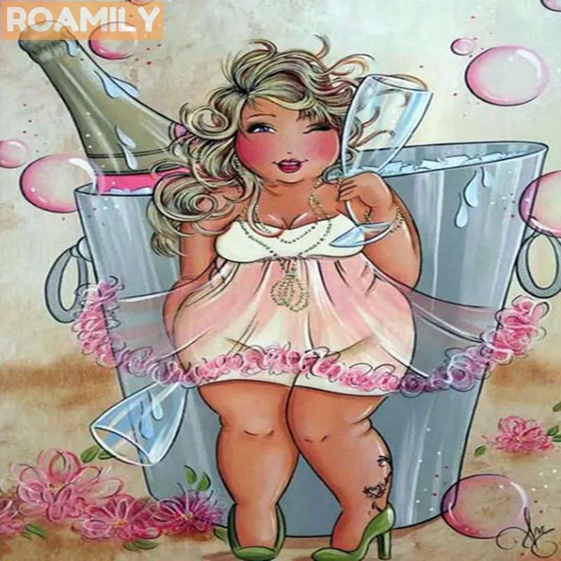 0614ja2a16 ROAMILY, 5d алмазная живопись Толстая Леди, Мультяшные женщины, алмазная вышивка мозаичная вышивка крестиком, полная квадратная/круглая дрель - Цвет: 0614ja2a16