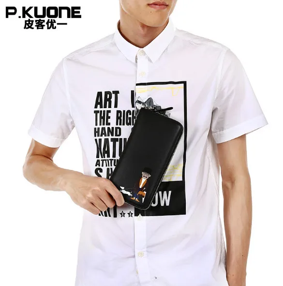 P. KUONE 2017 Новый мужской длинный кошелек из натуральной кожи большой емкости на