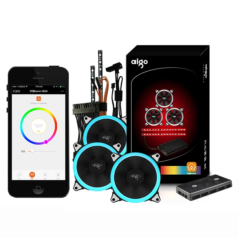 Aigo 3 шт. 12 В 6 Pin 120 мм корпус для компьютера RGB aura охлаждающий вентилятор набор светодиодный охладитель тихий вентилятор+ контроллер приложения+ 2 световых бара для ПК