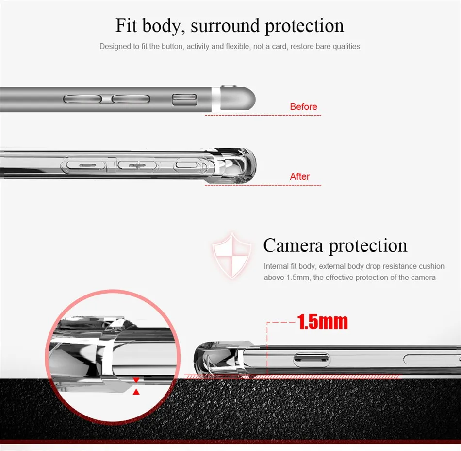 Силиконовый ударопрочный Прозрачный чехол для iphone XS Max XR X 8 7 6 6S Plus прозрачный