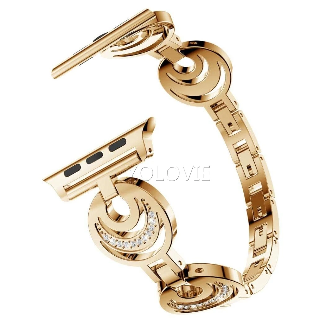 Gold Алмазный металлический ремешок для Apple Watch 40 мм 44 мм полумесяц из нержавеющей стали женский браслет для iwatch 38 мм 42 мм серия 5 4 3 2 1 - Цвет ремешка: Gold
