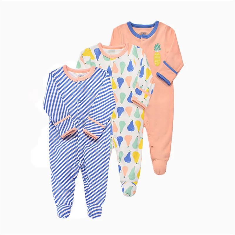 

Baby Footie Pajamas with Button Closure 100% Cotton Baby Girl/Boy Footie Sleepwear 0-12 Months 3 Pack