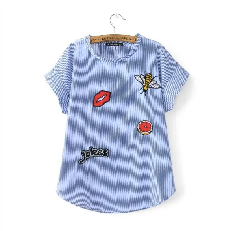 Женские полосатые рубашки с вышивкой насекомых повседневные свободные блузы