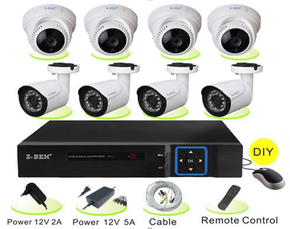 

4CH Dome Camera 4CH Bullet Camera 8CH DVR Kit 1/1.3/2/3/4/5MP Optional
