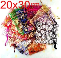 omh wholesale 50pcs 20x30cm love flowers rose heart christmas wedding voile organza bags jewlery packing gift gift pouches bz08