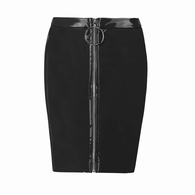 INDRESSME, женские мини-юбки из искусственной кожи, на молнии спереди, Клубная мини-юбка-карандаш, сексуальная Байкерская юбка, новая мода - Цвет: black skirt