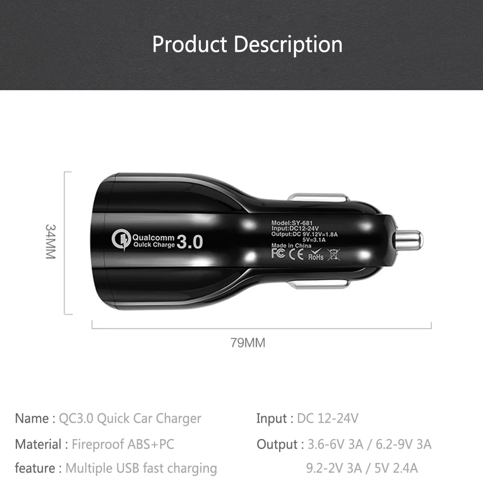 QC 3,0 быстрое зарядное устройство, автомобильные зарядные устройства для samsung Xiaomi huawei, адаптер быстрой зарядки, автомобильное зарядное устройство для мобильного телефона для iPhone iPad