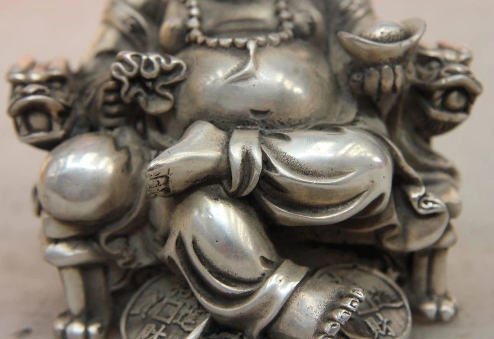 Тибетский буддизм белая медь серебро Yuanbao богатство деньги статуя Будды | Дом и