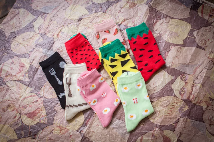 OLN BU EU36-46 Fruit Pork Print Kawaii Harajuk Socks Japanese Korea Style Cartoon Women's Funny socks(5 pairs / lot )