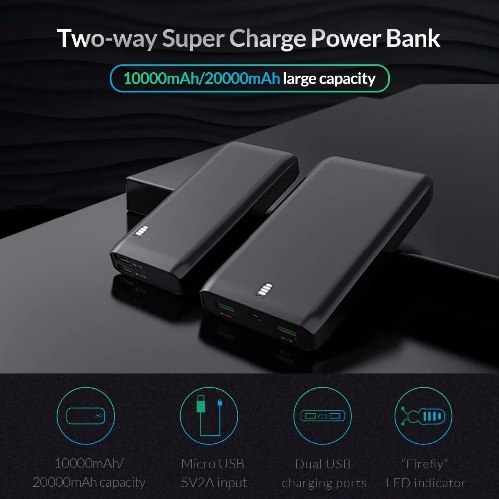 ORICO 10000 мАч Внешний аккумулятор Двойной USB порт 12 Макс выход универсальное USB зарядное устройство для мобильного телефона планшета