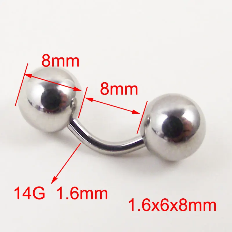 1.6x6x8mm 2 шт. большой шар из нержавеющей стали изогнутая штанга Козелок Уха Пирсинг PA ниппель бар губы вагинальное кольцо серии кольца ювелирные изделия для тела - Окраска металла: 1.6x6x8mm