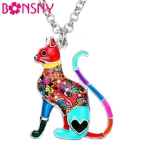 bonsny enamel alloy floral cat necklace pendant chain choker fashion animal jewelry for women girls gift original accessories