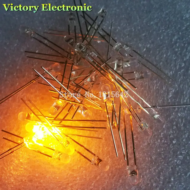 200 шт./лот 3 мм круглые желтые светодиодные диоды Сверхъяркие прозрачные лампы