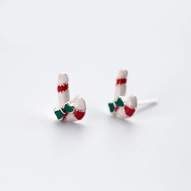 MloveAcc Style 925 Sterling Silver Girl Lovely Candy Sticks Ear Stud Earrings Classic Christmas Jewelry Love Gift Drop shipping | Украшения