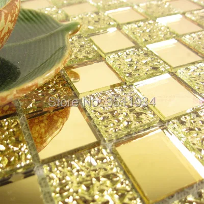 

New coming Gold color Glass Tile Mosaic 1box 11 pieces Glass Mosaic Tile 12 x 12" Sheet BackSplash/Shower/Art Mesh Mount