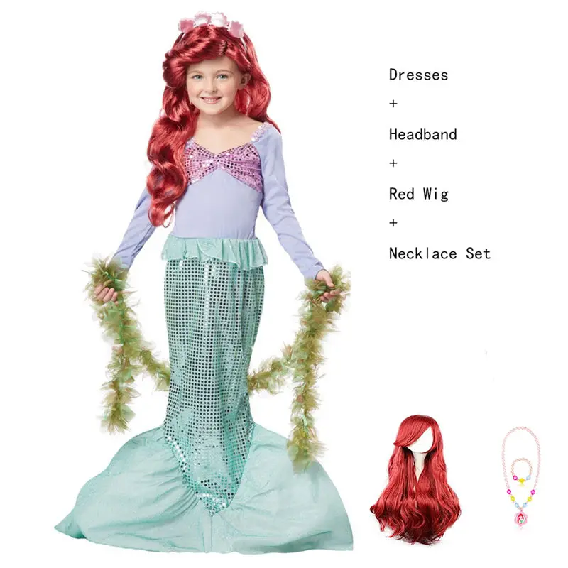 Green Dresses 03 Маскарадные костюмы для девочек, Русалочка, Линда, фантазия, менина Ариэль, праздничные платья с жемчугом, Детские карнавальные костюмы на Хэллоуин - Цвет: Green Dresses 03