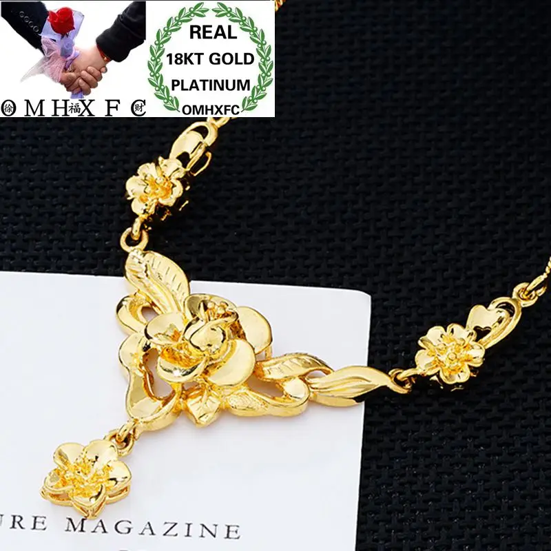 

MHXFC Wholesale European Fashion Woman Female Party Birthday Wedding Gift Vintage Flower Real 18KT Gold Pendant Necklace NL107