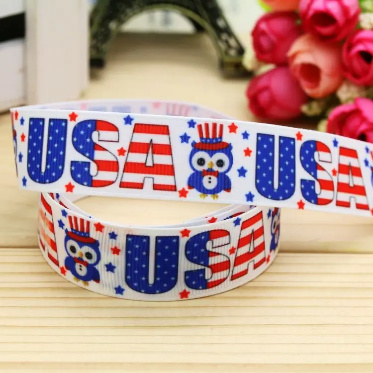 

7/8'' Free Shipping 4th Of July Printed Grosgrain Ribbon Hairbow Headwear Party Decoration Diy Sewing Craft 22mm P5421