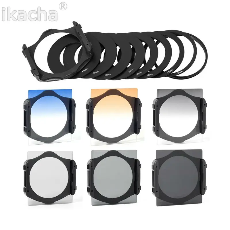 

49 52 55 58 62 67 72 77 82mm Metal Adapter Ring + ND2 ND4 ND8 Graduated Blue Orange Filter + Bag For Cokin P Series Set