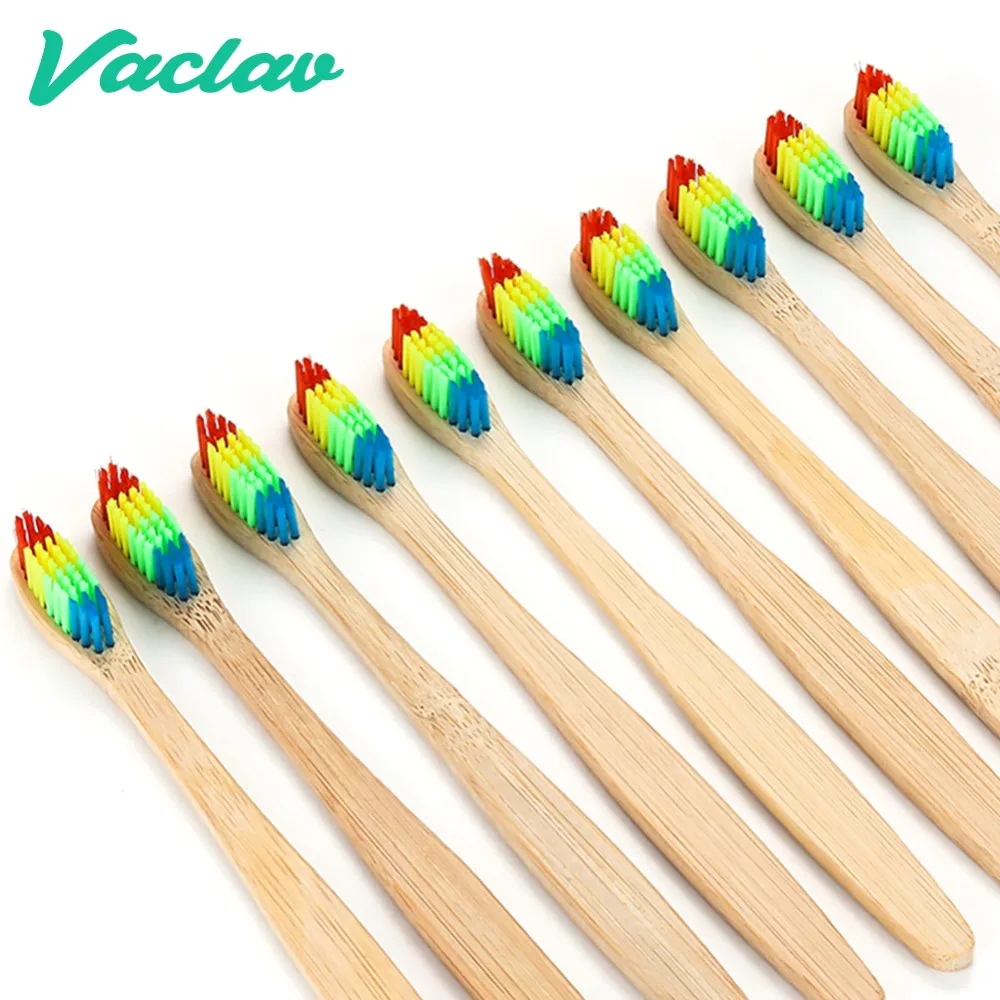 Vaclav 10Pcs Environmentally Wood Toothbrush Novelty Bamboo Tooth Brush Fibre Wooden Handle Teeth Whitening Rainbow | Красота и