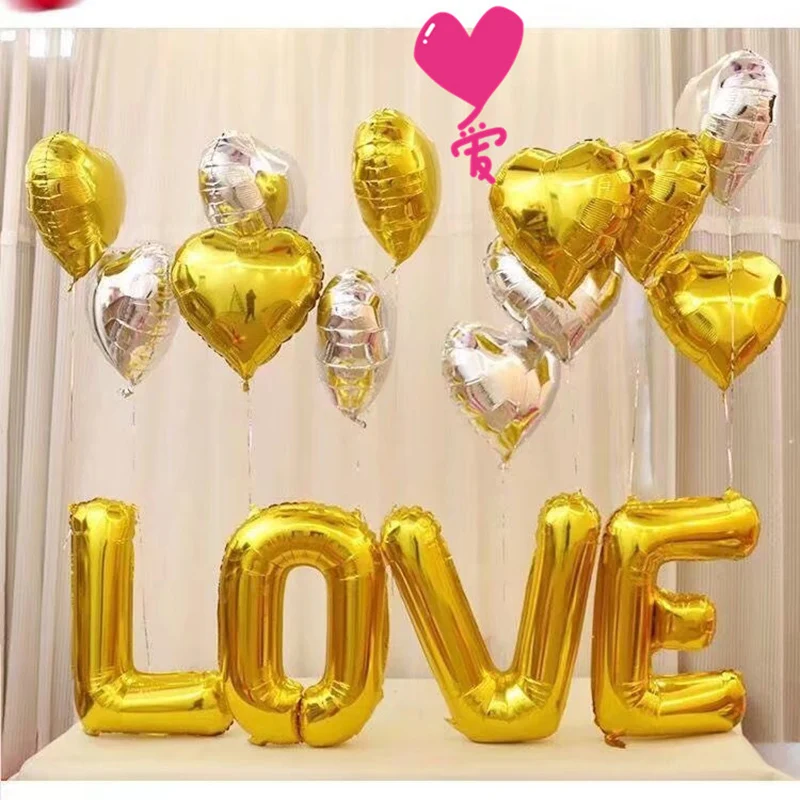 

32inch Slim Love Silver/Gold Letter Balloon Aluminum Foil Helium Birthday Wedding Party Decoration Celebration Supplies