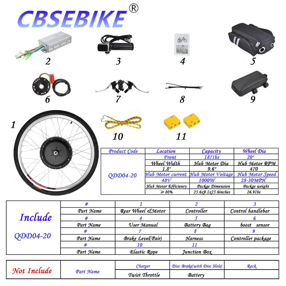 20inch 48v1000w QDD4 CBSEBIKE Ebike рама комплект Электрический велосипед 20 дюймов переднее колесо комплект высокоскоростное преобразование QDA06-20 - Цвет: 20inch 48v1000w QDD4