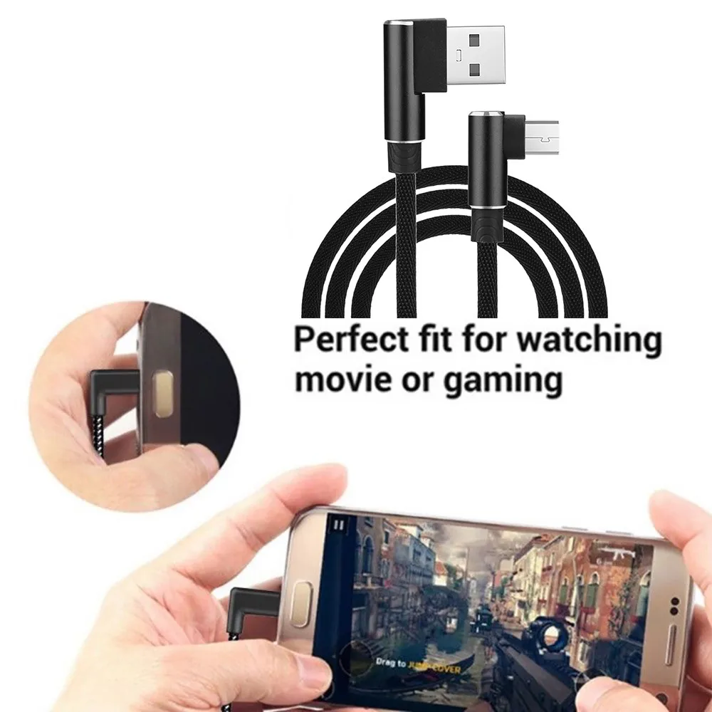 1 м 2 3 90 градусов нейлоновый Плетеный прямой угол micro usb 2a зарядный Угловой кабель