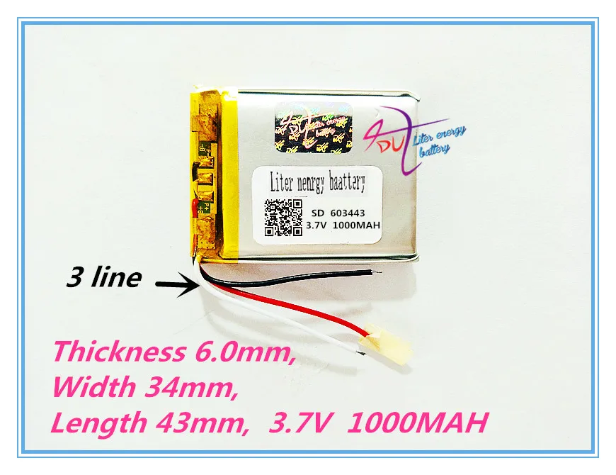 3-линейный аккумулятор Liter 3,7 V e road route LH950 LH980N 603443 063443 1000mAh 5-дюймовый навигатор