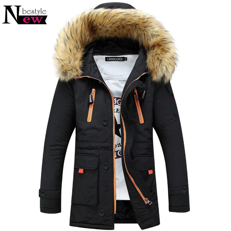 

Newbestyle Fashion Men Winter Cotton Coat Male Big Fur Hooded Jacket Homie Casual Jackets Warm Thicken Overcoat Long Parka Gift