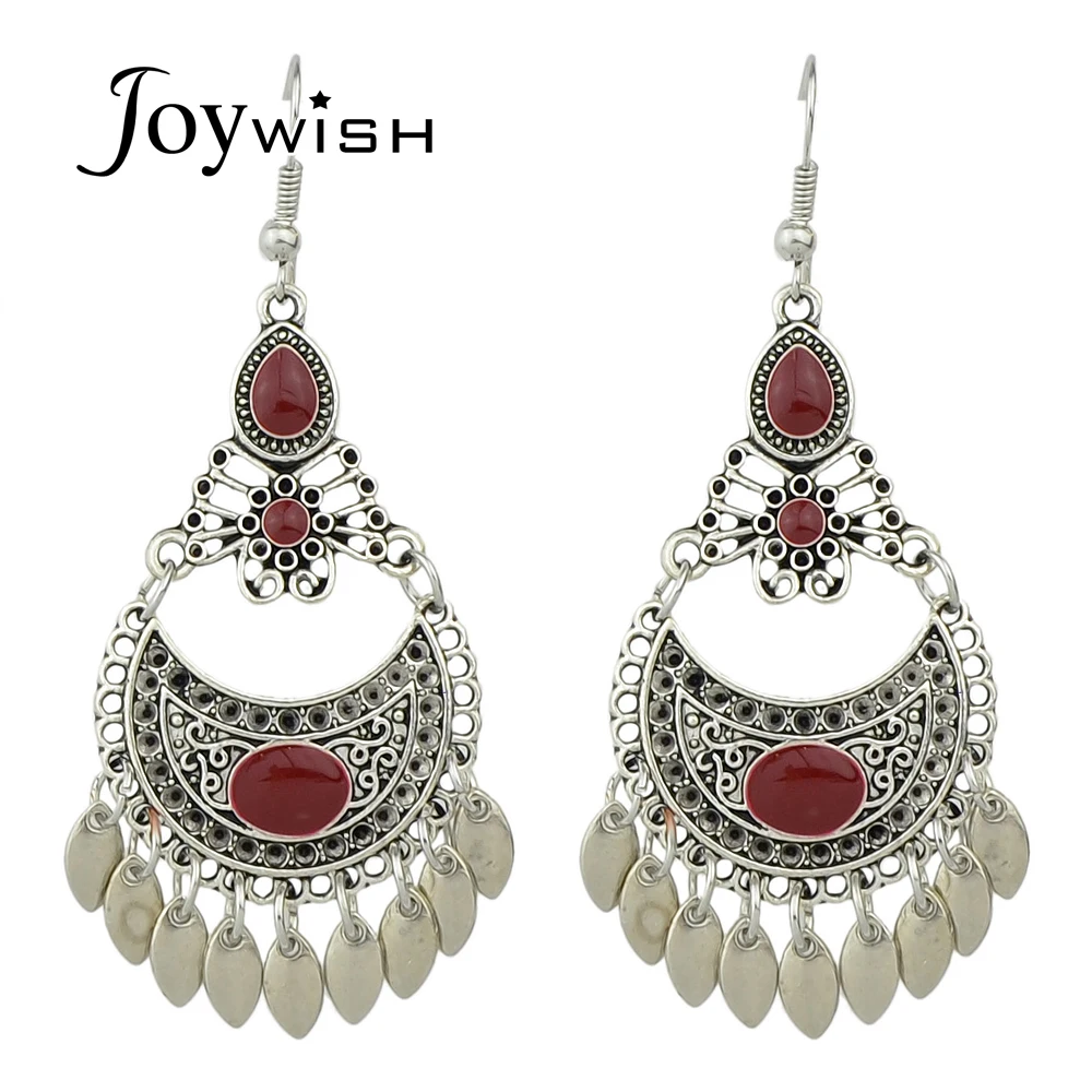 Joywish Винтаж Бохо украшения старинное серебро Цвет Висячие серьги ful эмаль Резные
