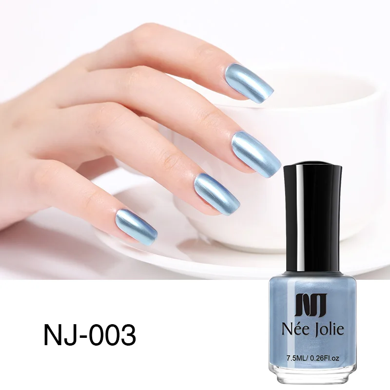 7.5ML NJ-003 NEE JOLIE Серебряный зеркальный лак для ногтей розовое золото прозрачный цвет 7,5 мл стойкий лак для ногтей 18 цветов Быстросохнущий лак для ногтей - Цвет: 7.5ML NJ-003