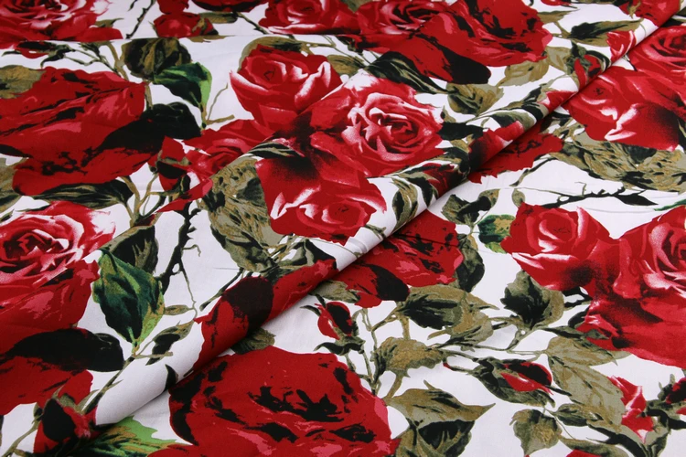 Ткань из хлопка с принтом красной розы одежда для женщин и детей DIY хлопковая