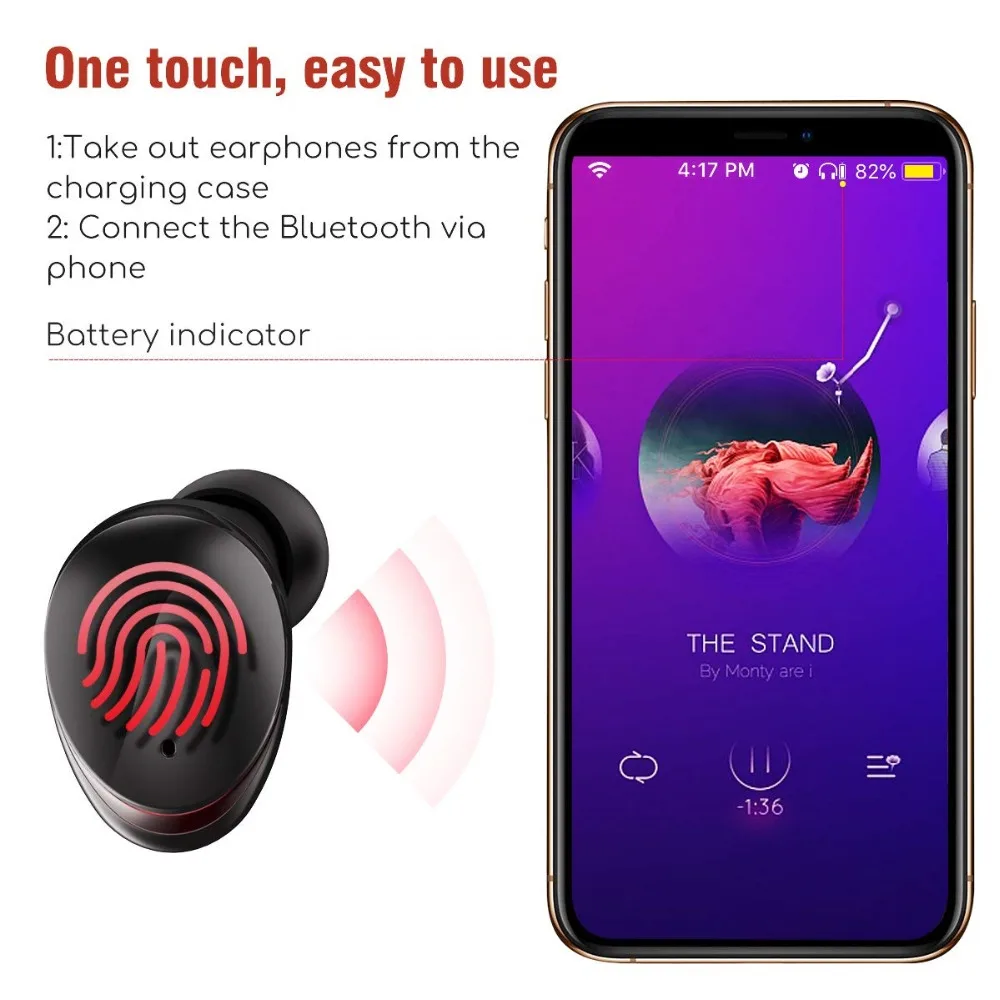 T8 TWS Bluetooth 5,0 гарнитура Мини водонепроницаемые стерео настоящие Беспроводные наушники-вкладыши с сенсорным управлением спортивные наушники с микрофоном