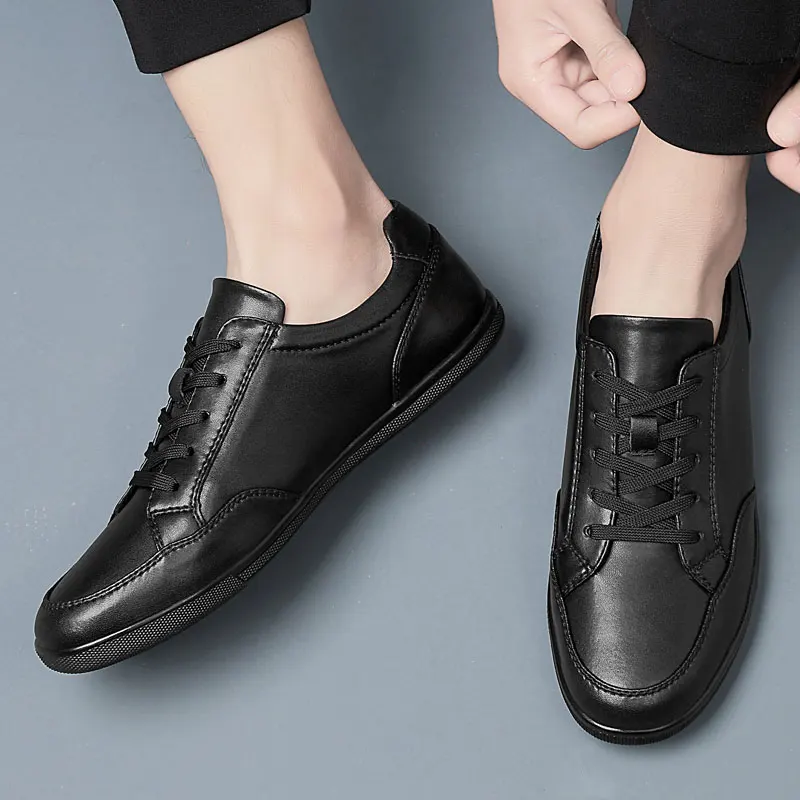 Мужская повседневная обувь черные кожаные туфли на плоской подошве оксфорды
