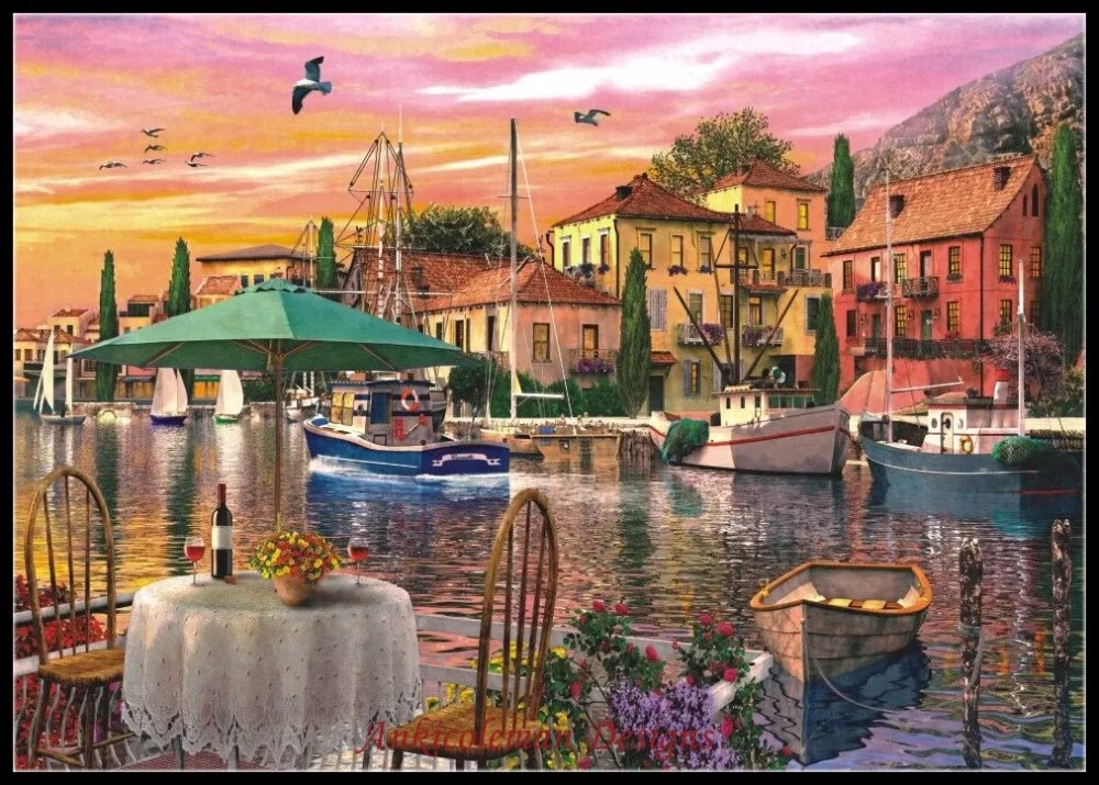 

Needlework for embroidery DIY French DMC High Quality - Counted Cross Stitch Kits 14 ct Oil painting - Sunset Harbour