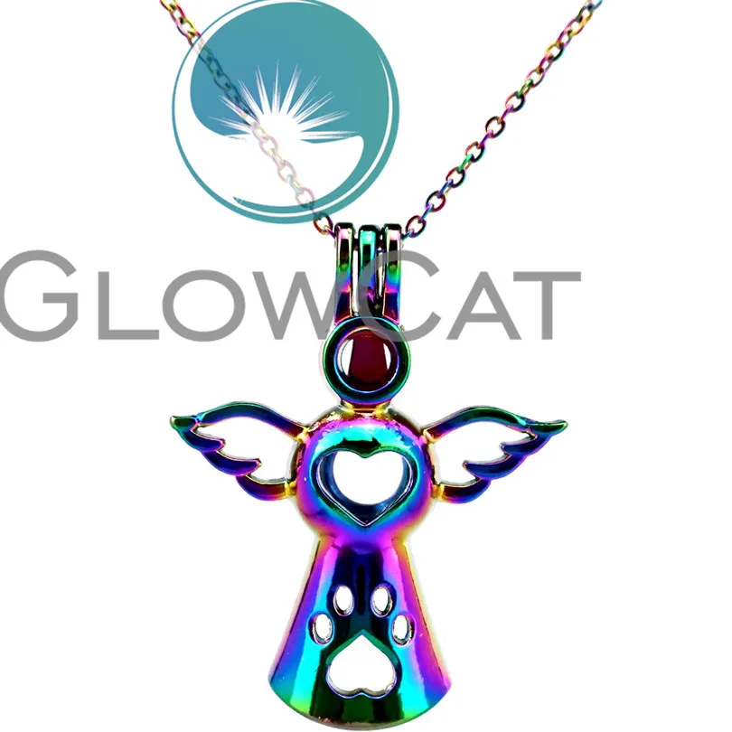 

CC572 Rainbow Colors Claw Print Angel Wings Beads Cage Pendant Essential Oil Diffuser Aromatherapy Pearl Cage Locket Necklace