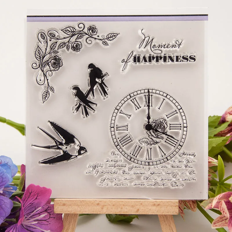 Swallow Clock Happiness прозрачный силиконовый штамп для печати DIY Скрапбукинг Фотоальбом