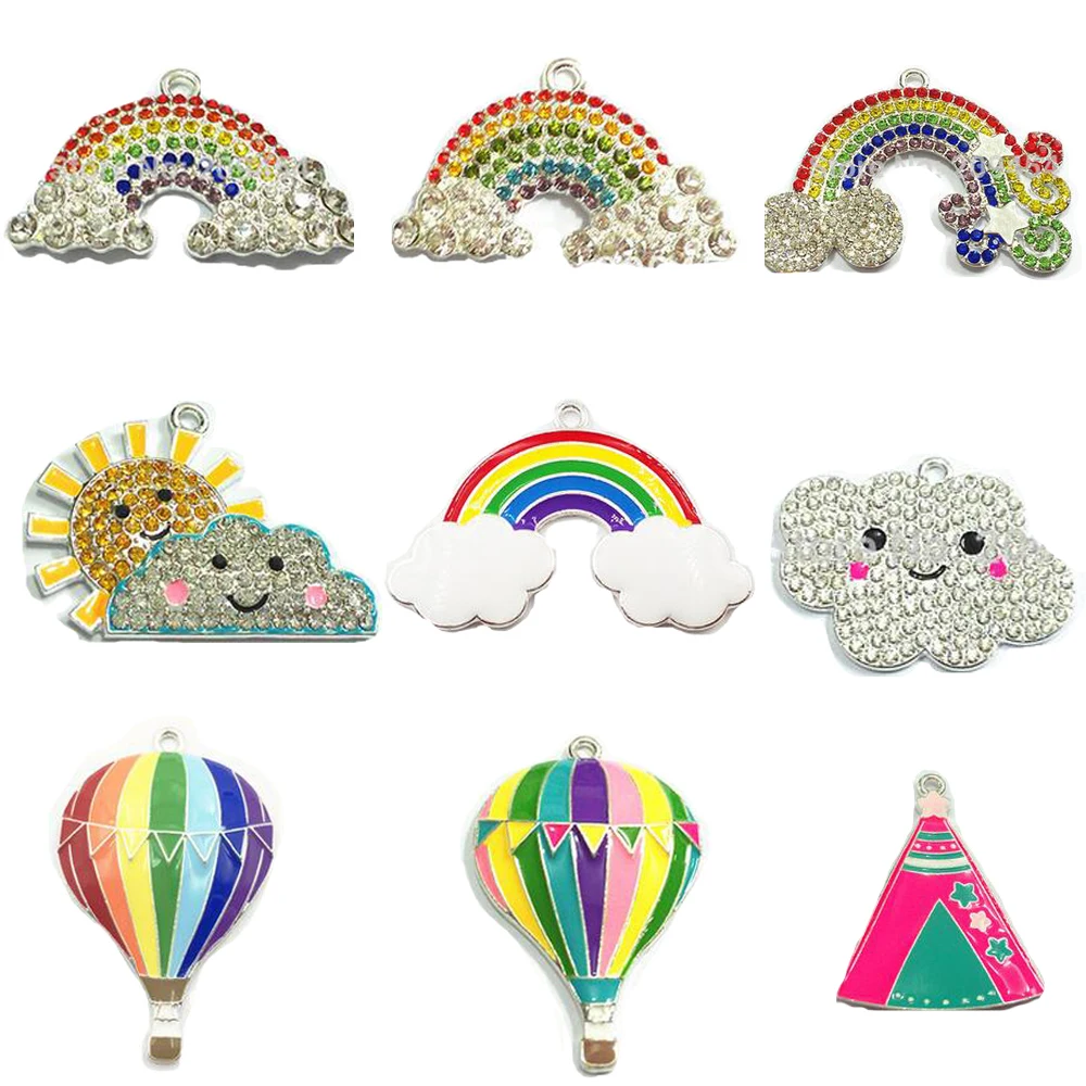 

( Choose Style First ) Each Style 10pcs/bag Enamel/Chunky Rhinestone Rainbow,Clound, Sun, Fire balloon/Tent Pendants