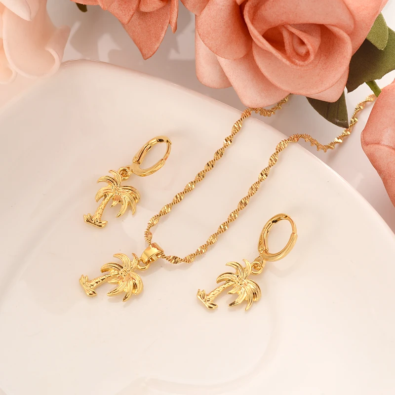 

gold coco tree Necklace Chain earrings Pendant Fashion New Choker Jewelry sets For Women Teens Girl Charms holiday Jewelry