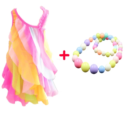 with necklace Новое платье для маленьких девочек; летнее стильное нарядное платье без рукавов для девочек; вечерние платья для пляжа; модная одежда для маленьких детей; детское платье - Цвет: with necklace