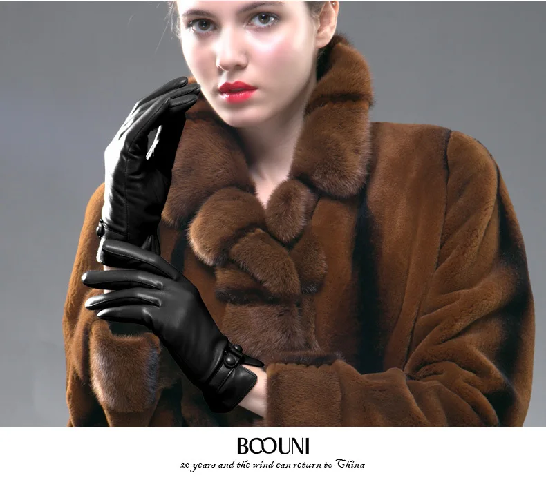 Women Touch Screen Genuine Leather Gloves Ladies Winter Warm Plus Velvet Thickened Mittens Female Casual Fashion Hand Muff H3221