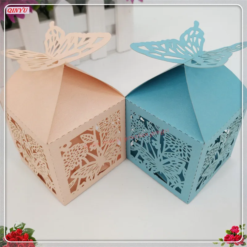10 шт. лазерная резка полые перевозки сувениры подарок коробка сладостей с лентой