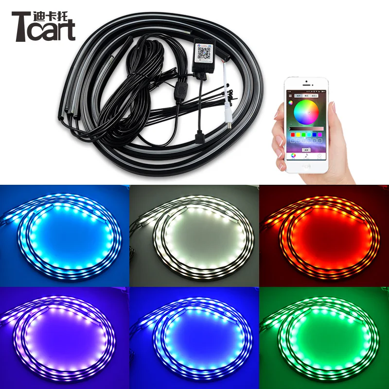 Tcart 4 шт. автомобиль rgb приложение управления светодиодный неон под днище кузова