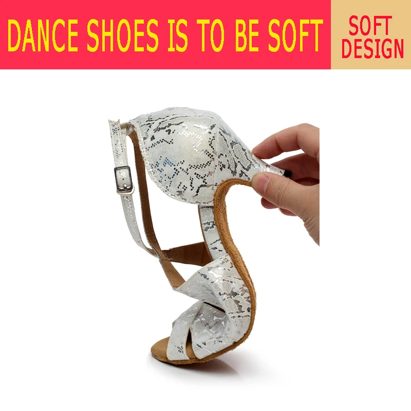 Женские атласные туфли для латинских танцев серебристые сандалии на высоком