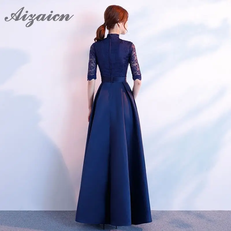 

Navy Blue Chinese Evening Dress Qipao Dress Floral Cheongsams 2018 Summer Traditional Modern Cheongsam Wedding Dress Women Long