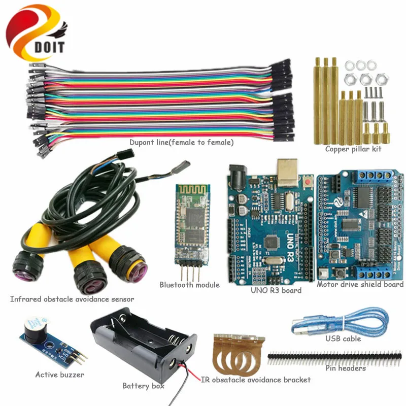 

1 set Bluetooth IR control kit for robot smart car chassis with Arduino UNO Board Infrared Obstacle Avoidance diy rc toy