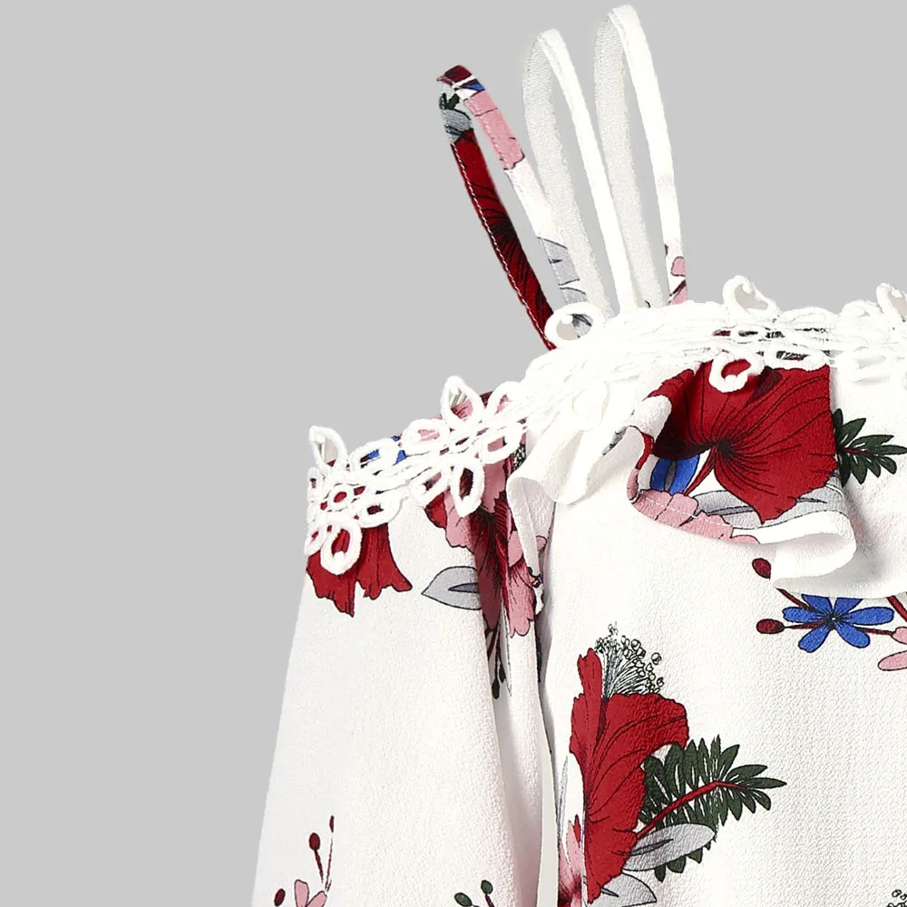 Женские топы и блузки размера плюс 5XL, элегантные кружевные рубашки с цветочным принтом и открытыми плечами, Женская туника, женская одежда